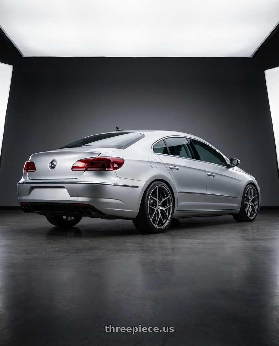 2015 Volkswagen CC with BBS CC-R 5x112 19x9.0+42 Graphite w/ Diamond Cut Face wheels rear three quarter view square tires