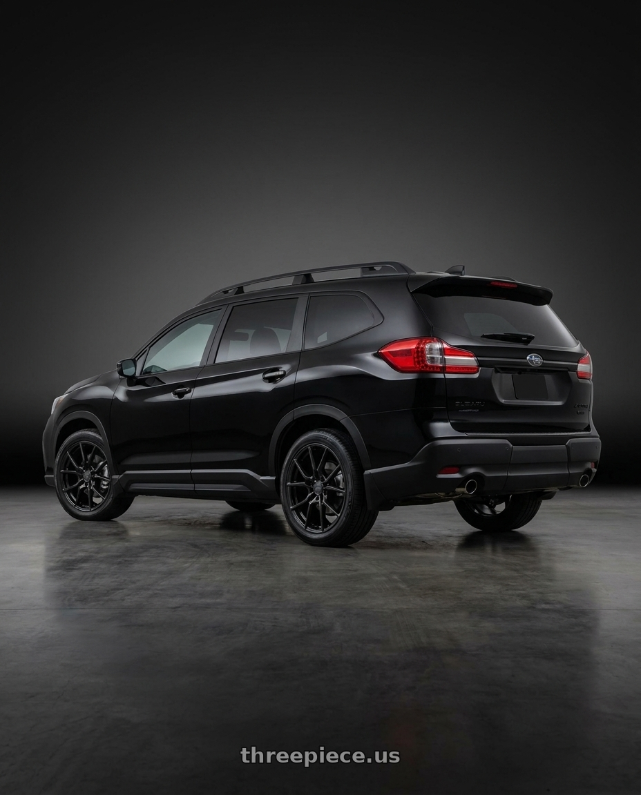 2025 Subaru Ascent Black with TSW NEPTUNE 5X114.3 20X8.5 +40 SEMI GLOSS BLACK wheels rear three quarter view square tires