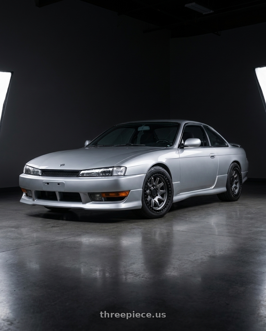 Nissan 240sx 1999 with Black Rhino CALICO 5X127 17X8.5 +34 MATTE GUNMETAL W/ MATTE BLACK LIP wheels