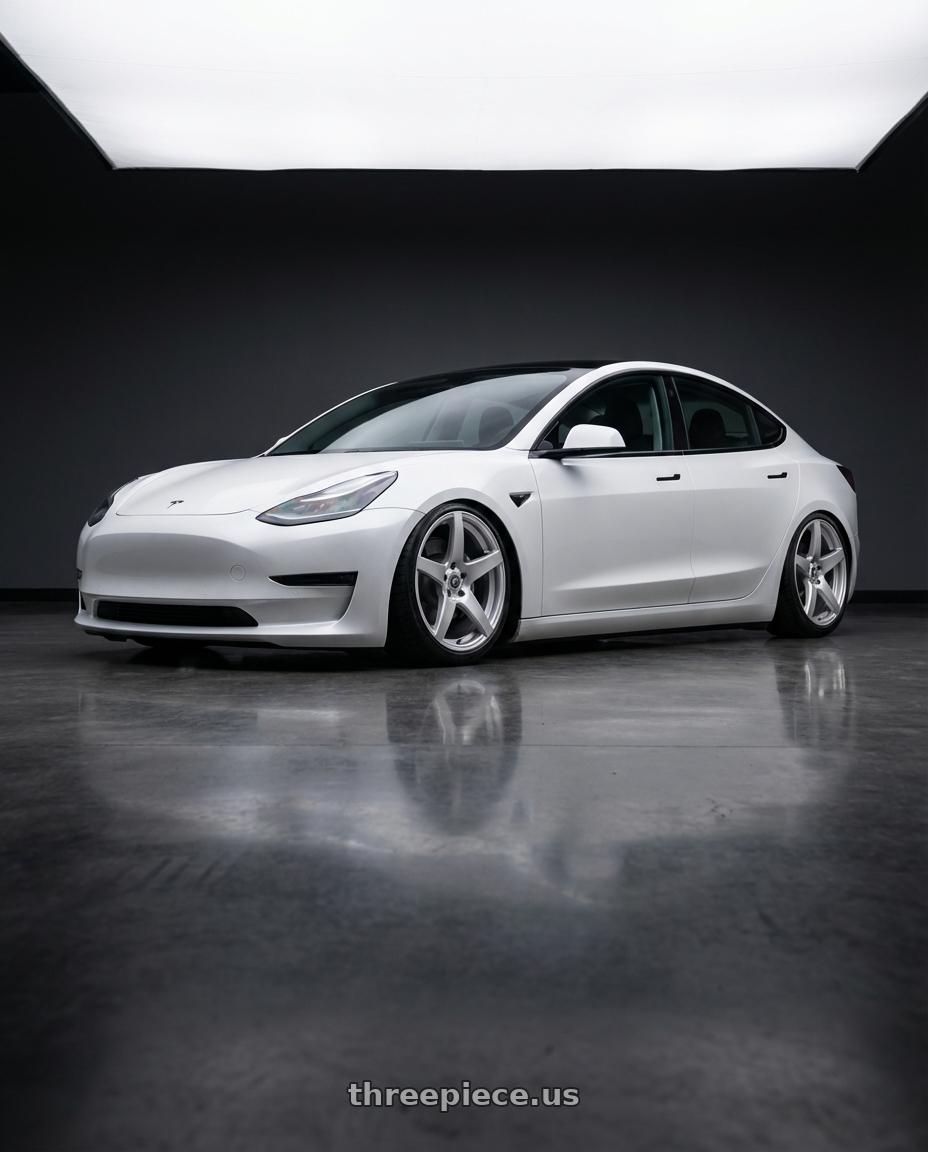 2023 Tesla Model 3 with Forgestar CF5 5x114.3 19x9.5 +29 Gloss Silver wheels