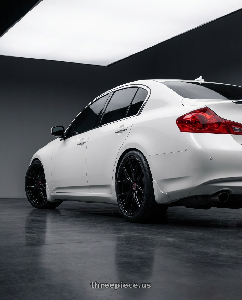 2012 Infiniti G37 with Vossen HF-5 19x9.5 / 5x114.3 / ET40 / Deep Face / 73.1 - Gloss Black Wheel - HF5-9N63 wheels rear three quarter view square tires