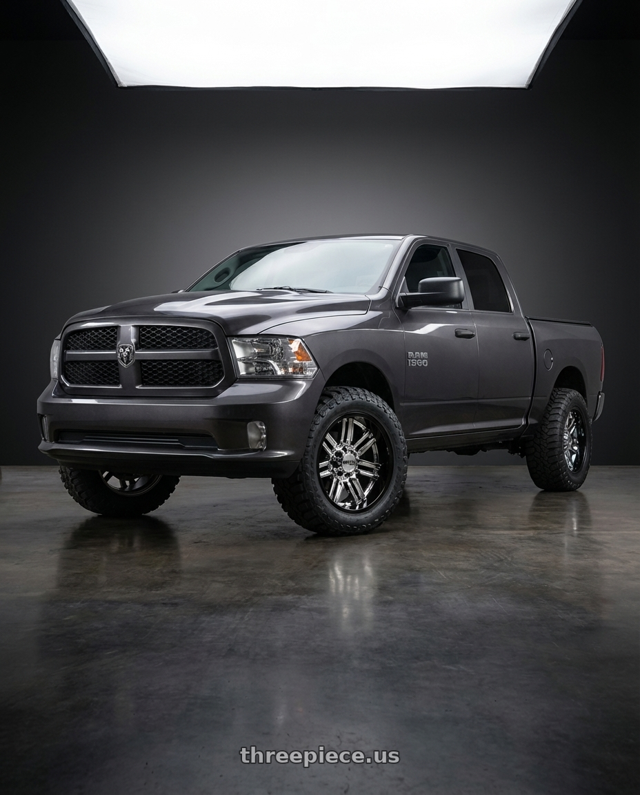 2024 Ram 1500 with Moto Metal MO202 6X139.7 22X10 -18 CHROME CENTER GLOSS BLACK MILLED LIP wheels