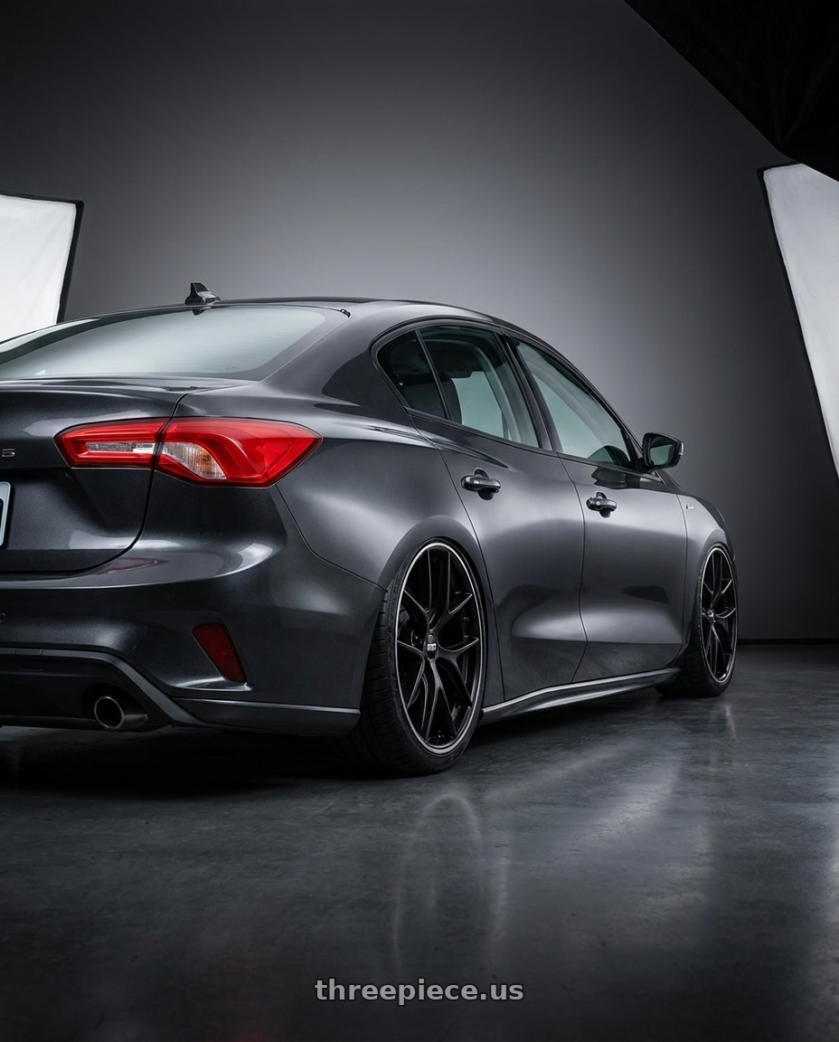 2022 Ford Focus  with BBS CI-R 5x114.3 19x8.5 +43 Satin Black Polished Rim Protector wheels rear three quarter view slight stretch tires