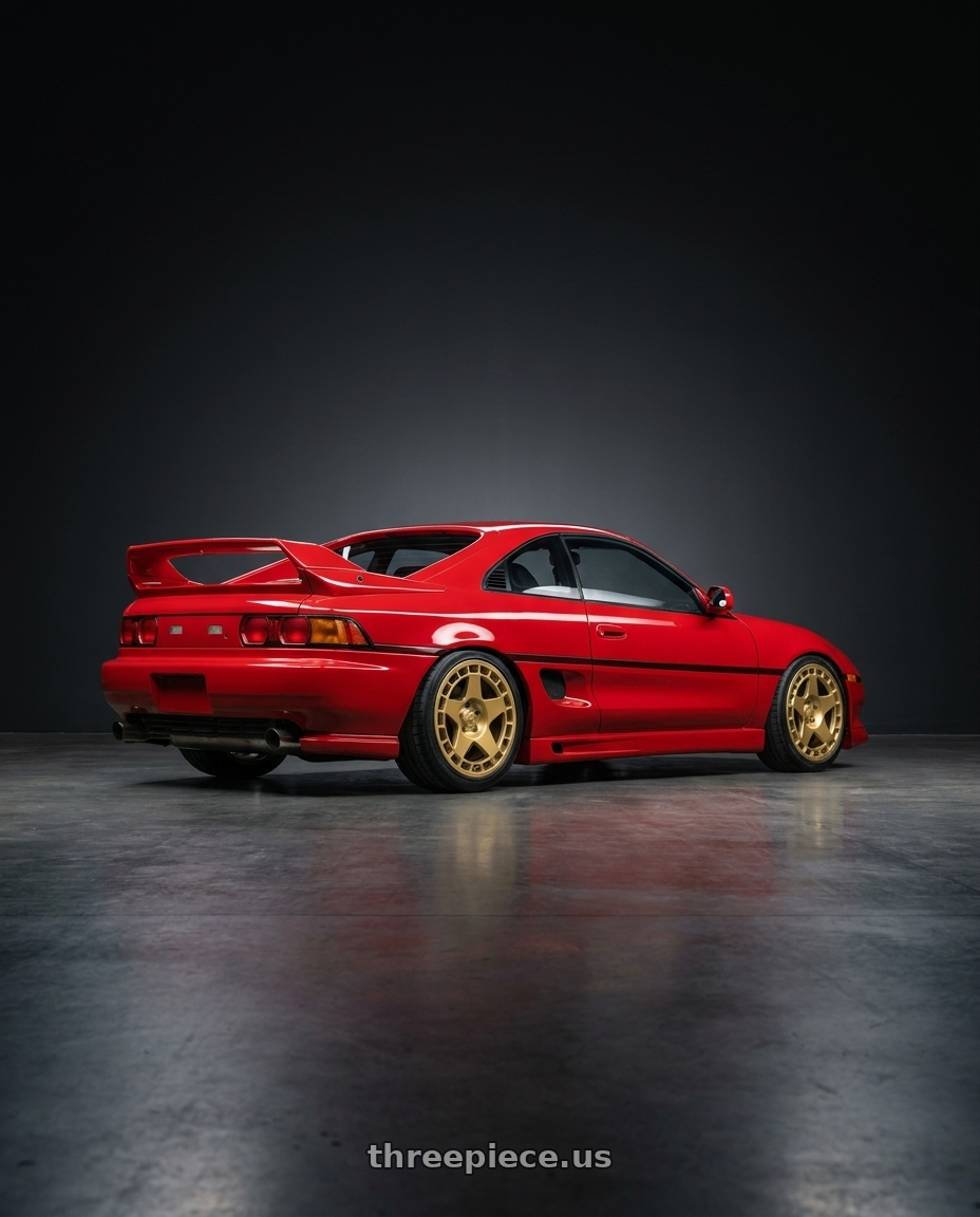 1991 toyota mr2 with fifteen52 TURBOMAC 5x114.3 18x8.5 +30 GOLD (GLOSS GOLD) wheels rear three quarter view slight stretch tires