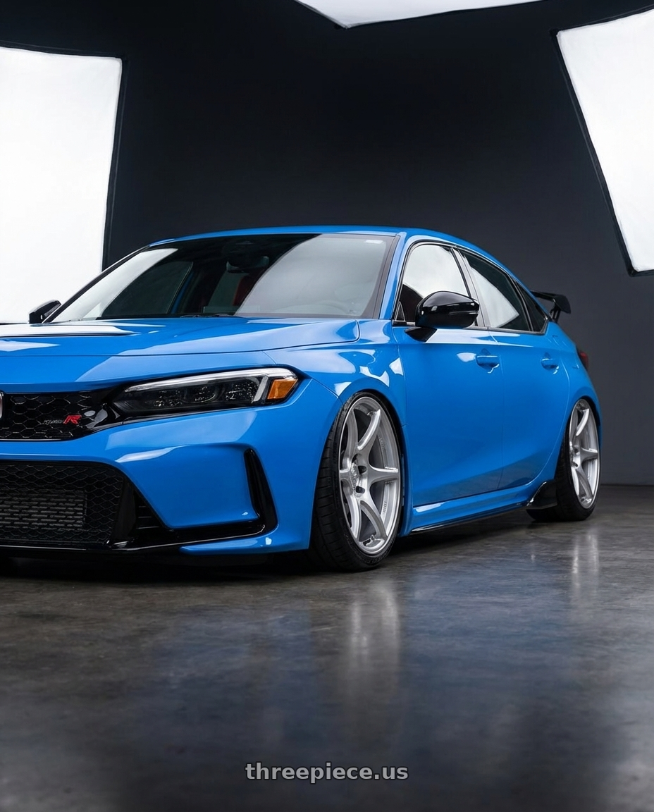 2024 Honda Civic Type R with Kansei K11S Tandem 5X120 19x9.5 22 Hyper Silver wheels front three quarter view stanced stance