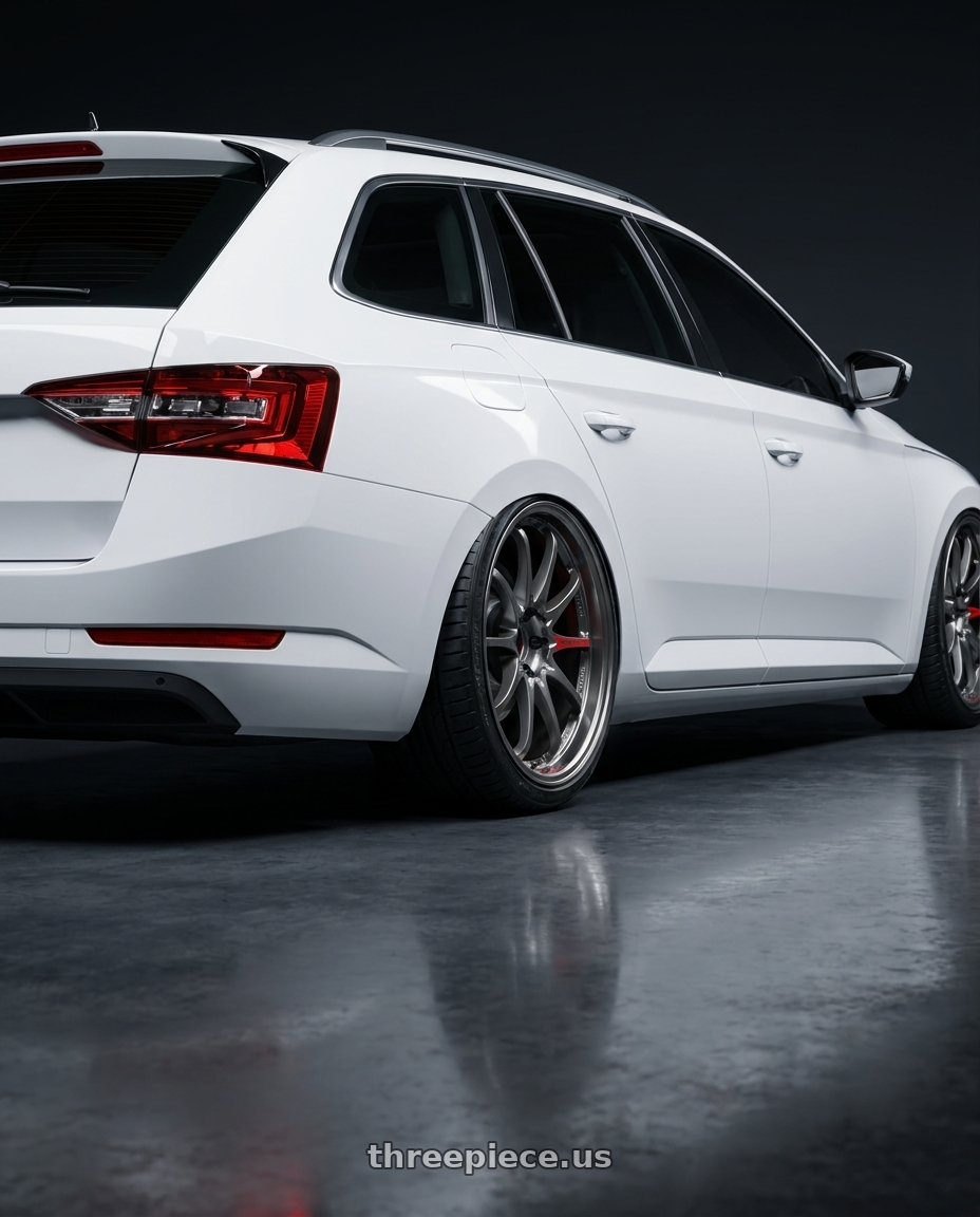 2016 skoda superb with Volk Racing CE28SL 5x114.3 18x8.5+45 wheels rear three quarter view square tires
