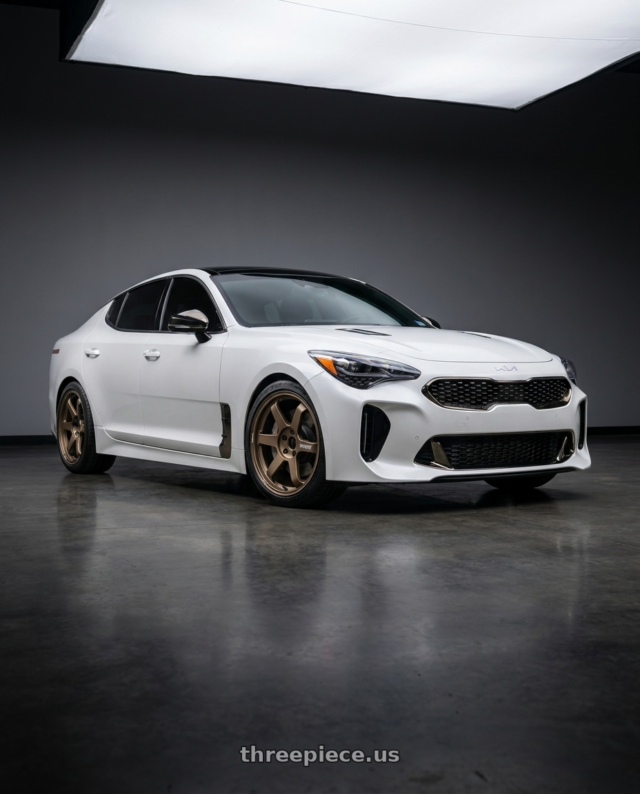2023 Kia Stinger GT2 with Volk Racing TE37 Ultra M Spec 5x112 19x9.5+23 19x10.5+35 Bronze Almite Toyota Supra MK5 Spec wheels