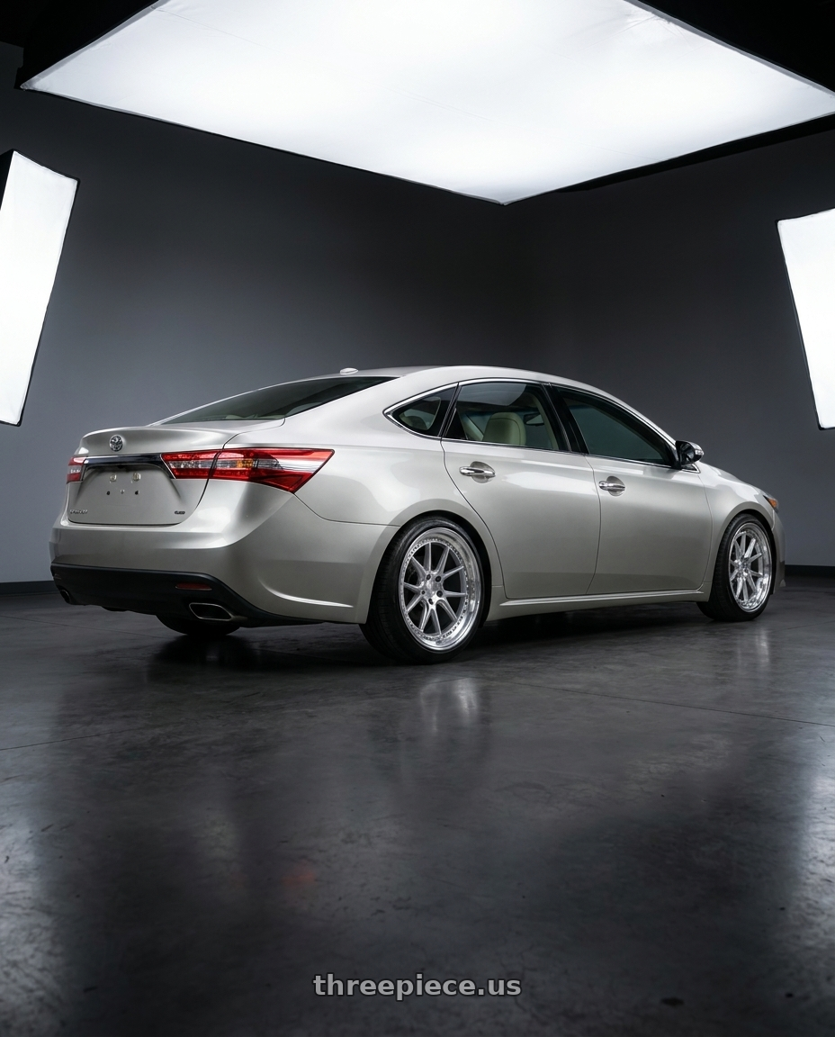 2013 toyota avalon with Aodhan DS08 5x114.3 18x8.5+35 Silver w/Machined Face wheels rear three quarter view slight stretch tires