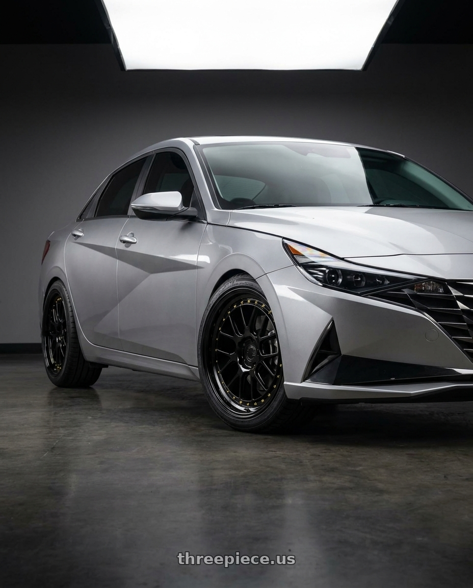 2021 Hyundai Elantra Limited with Aodhan DS06 5x114.3 18x8.5+35 Gloss Black W /Gold Rivets wheels