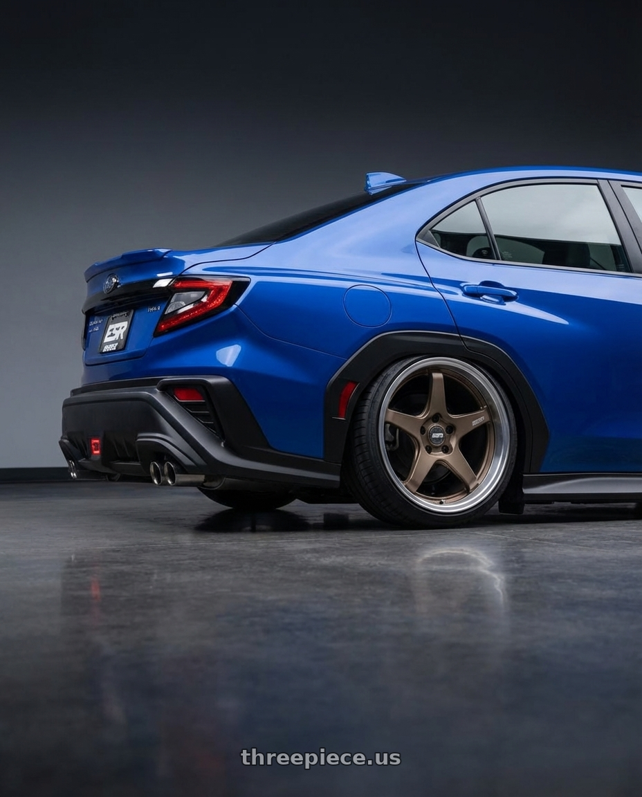 2024 Subaru WRX with ESR Wheels APEX SERIES AP5 5x114.3 19x9.5 +35 Matte Bronze wheels rear three quarter view slight stretch tires