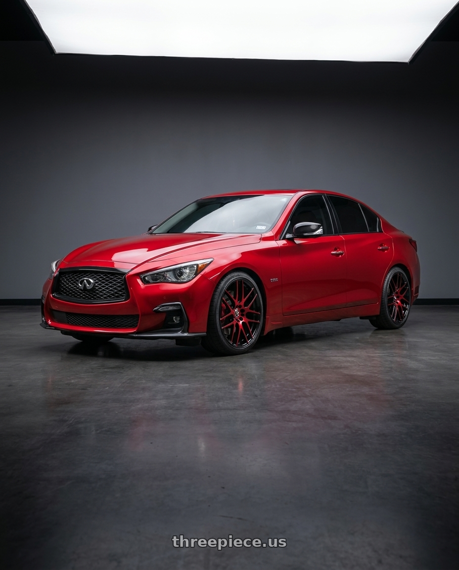 2022 infiniti Q50S with Spec-1 SP-65 5x114.3/5x120 20x8.5 +38 Gloss Black & Red Machined wheels