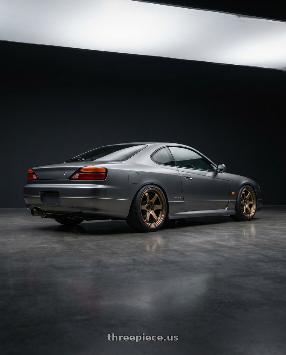 2002 Nissan S15 with Volk Racing TE37 Progressive Model 6x139.7 18x9+0 Large PCD wheels rear three quarter view slight stretch tires