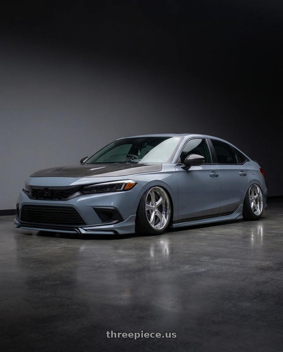 2023 Honda civic  with Work Wheels VS-KF 5x114.3 18x8.5-16 Light Grey Silver L Disk FULL REVERSE wheels