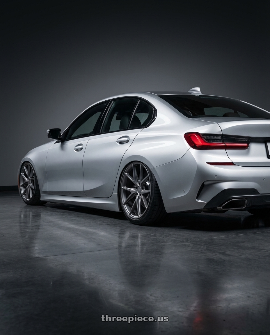 2023 BMW 3 Series G20 with Niche 1PC M116 MISANO 5X112 19X8.5 +34 MATTE GUN METAL wheels rear three quarter view slight stretch tires