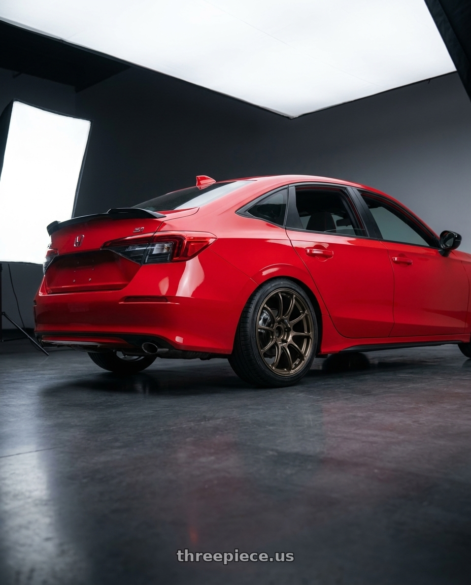 2026 Honda Civic Si with Advan Racing RZ-F2 5x114.3 18x9.5 +29 RACING UMBER BRONZE wheels rear three quarter view slight stretch tires