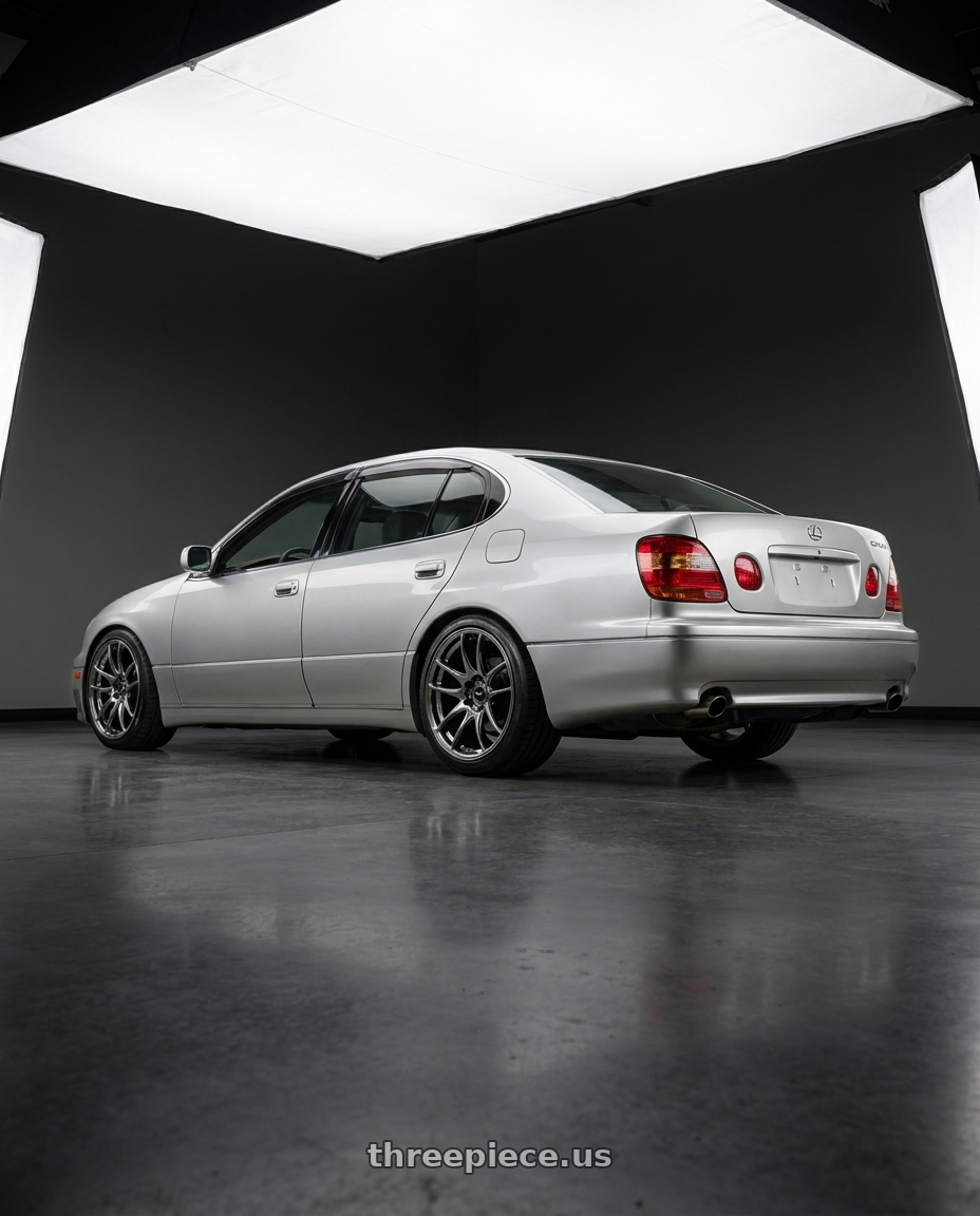 2001 Lexus Gs300 with Vors TR4 5x112 19x9.5  +22 Hyper Black wheels rear three quarter view square tires
