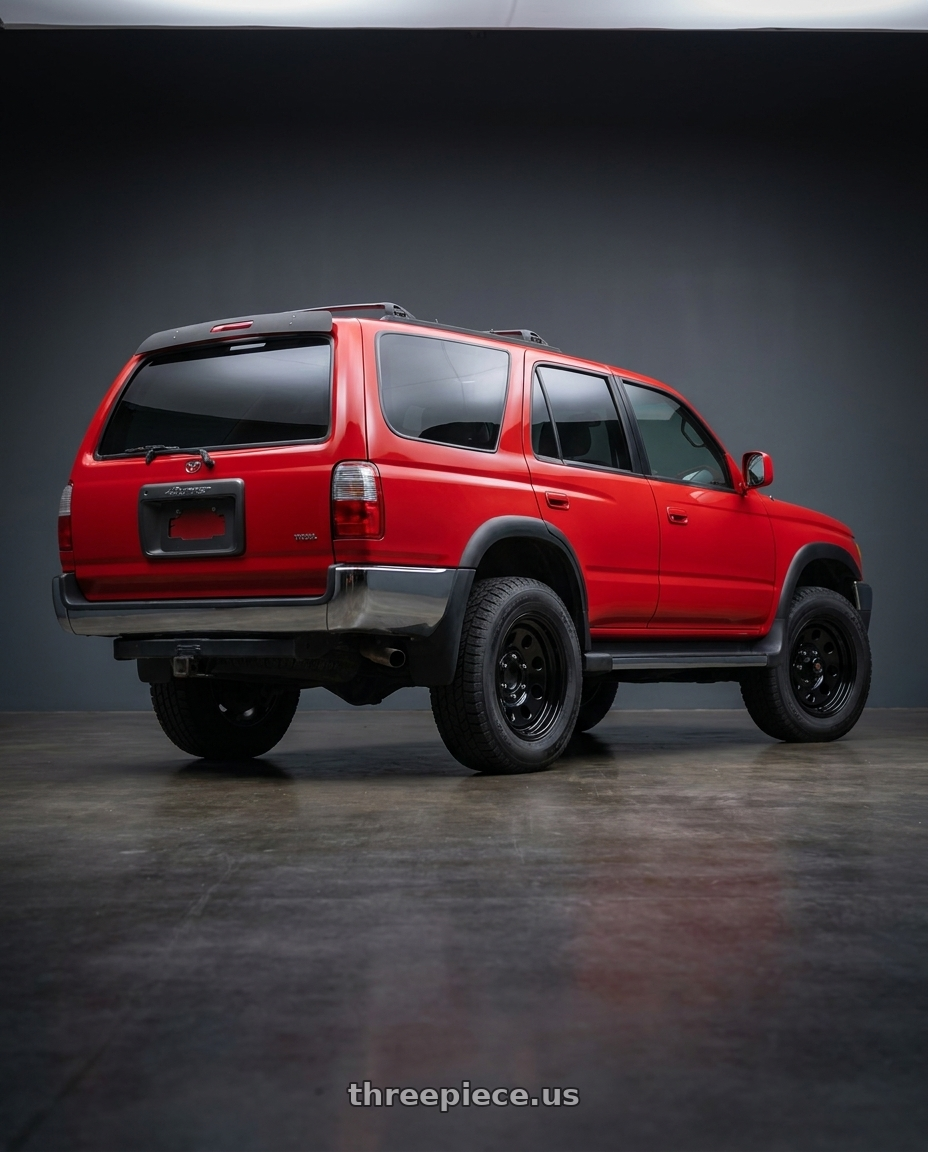 2001 Toyota 3rd gen 4 with Vision HD 85H 6x139.7 15x8-19 Gloss Black wheels rear three quarter view square tires
