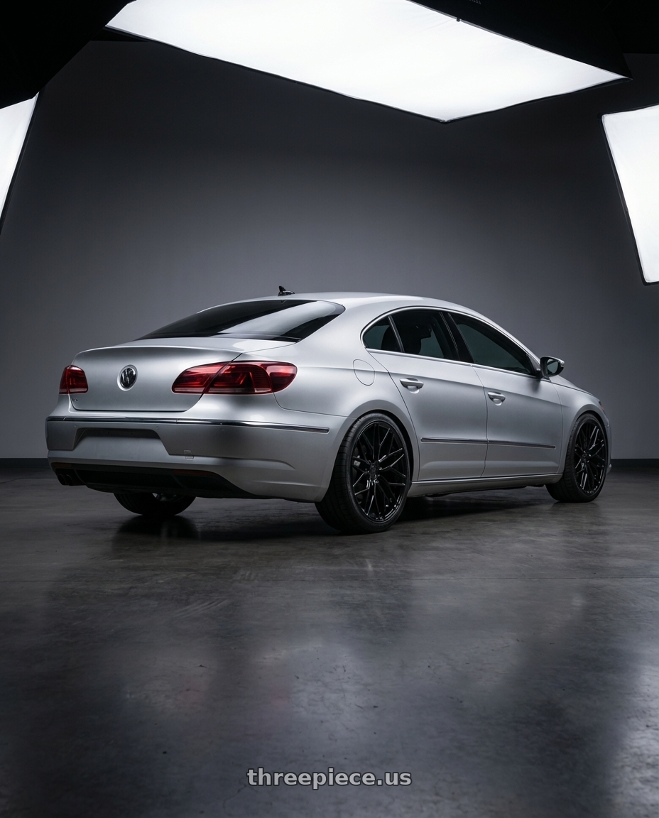 2015 Volkswagen CC with Avant Garde Wheels M520R 5X112 19x8.5 +35 Gloss Black wheels rear three quarter view square tires