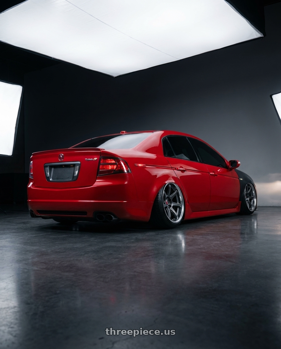 2007 Acura Tl Type S with Work Emotion T7R 2P wheels rear three quarter view extreme stretch tires