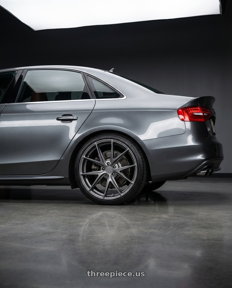 2015 Audi S4 B8.5 with Niche 1PC M116 MISANO 5X112 19X9.5 +38 MATTE GUN METAL wheels rear three quarter view square tires