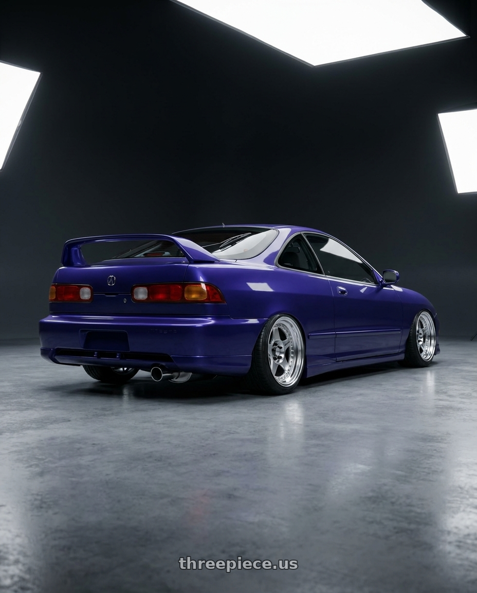 1998 acura integra with Work Meister Cr01 4x100 16x6.5+39 O Disk Bright Buff Finish wheels rear three quarter view slight stretch tires