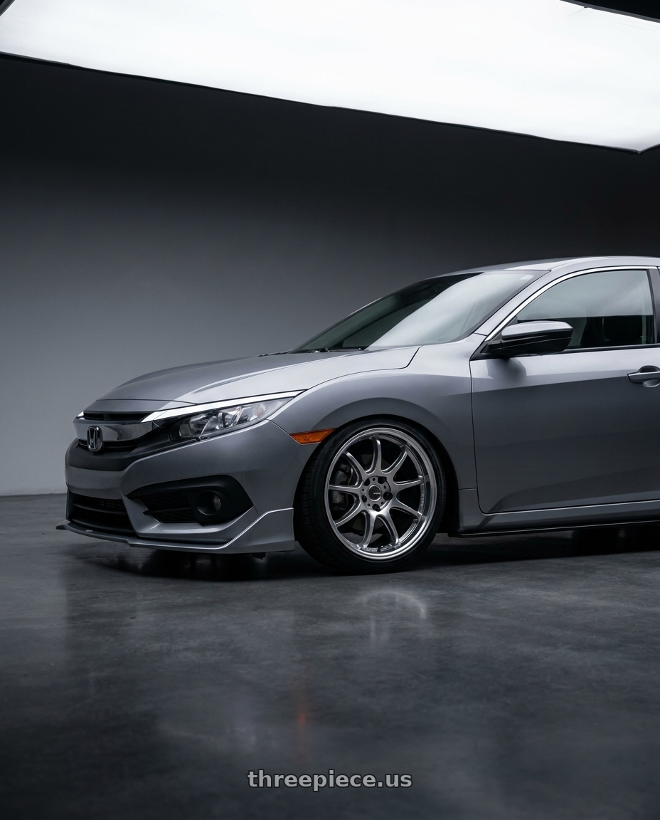 2017 Honda civic LX with Work Emotion D9r 5x114.3 18x8.5 +47 Gt Silver Rim Cut wheels