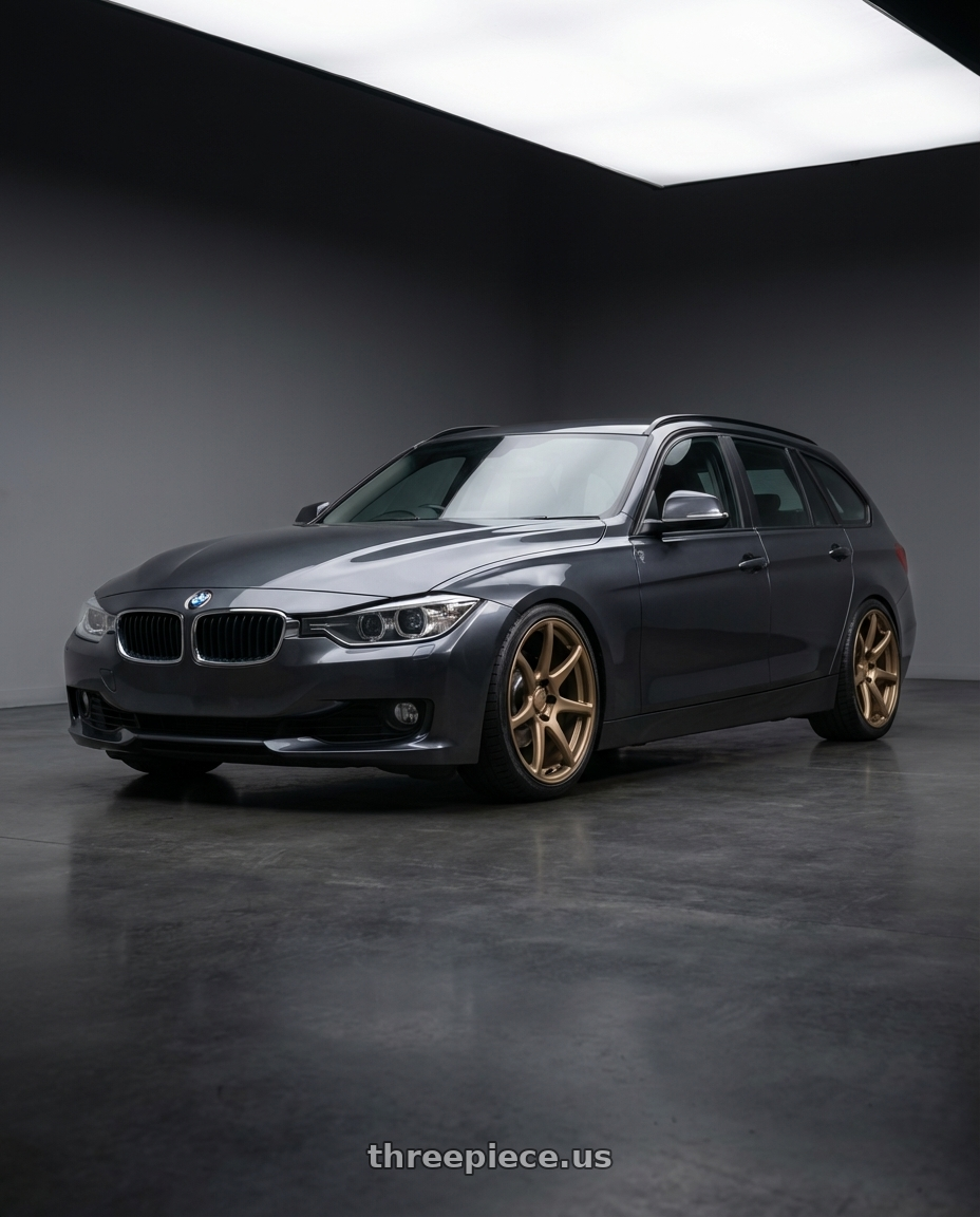 2016 BMW 3 Series F30 with Kansei K11B Tandem 5X120 19x10.5 22 Bronze wheels front three quarter view lowered stance