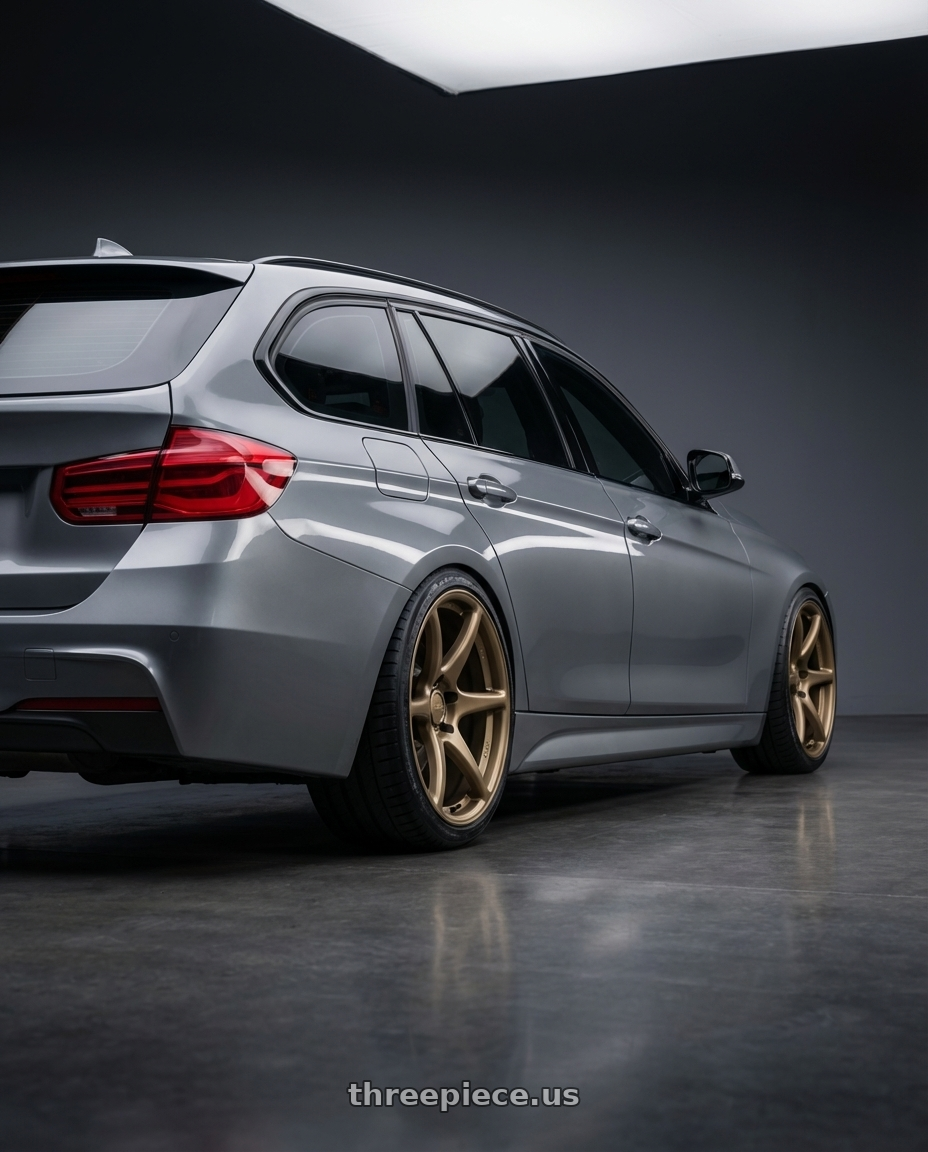 2016 BMW 3 Series F30 with Kansei K11B Tandem 5X120 19x10.5 22 Bronze wheels rear three quarter view square tires