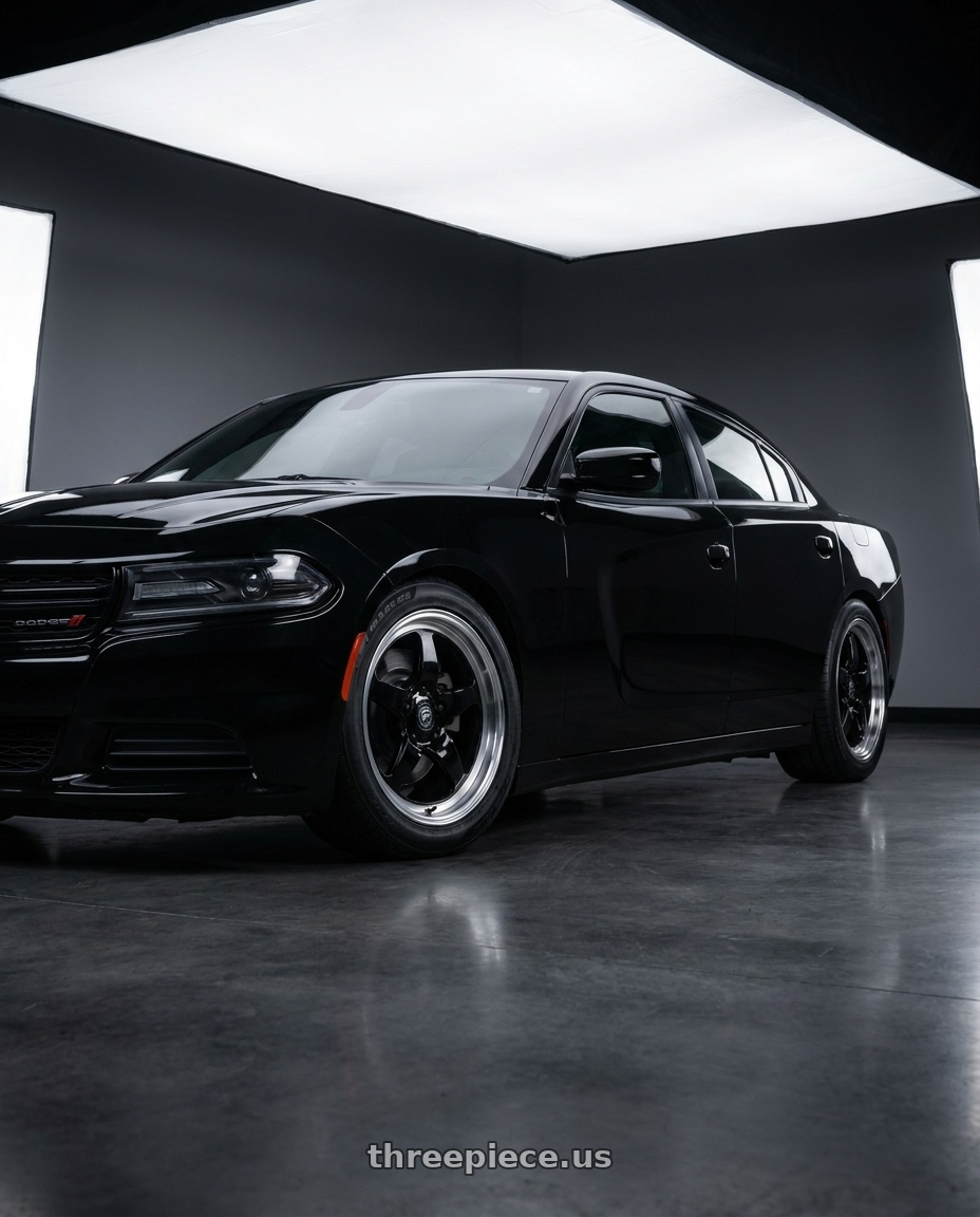 2021 Dodge Charger SXT with Forgestar D5 Drag 5x115 18x5 -37 Gloss Black Machined wheels