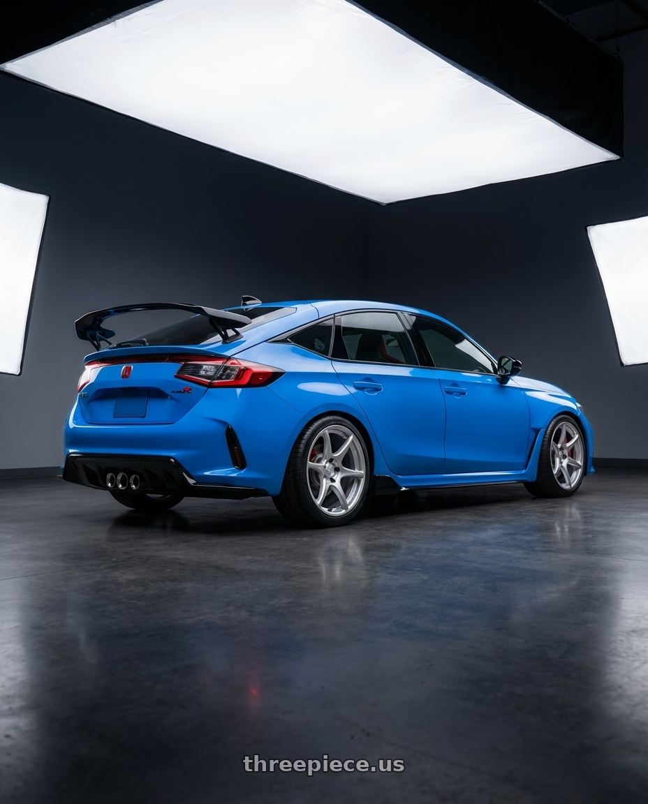 2024 Honda Civic Type R with Kansei K11S Tandem 5X120 19x9.5 22 Hyper Silver wheels rear three quarter view square tires