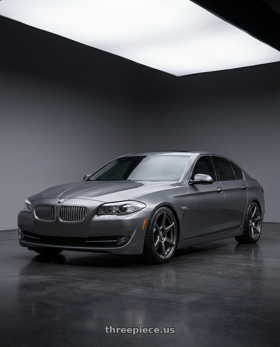 2016 BMW 5 Series F10 with Kansei K11G Tandem 5X120 19x10.5 22 Gunmetal wheels front three quarter view lowered stance