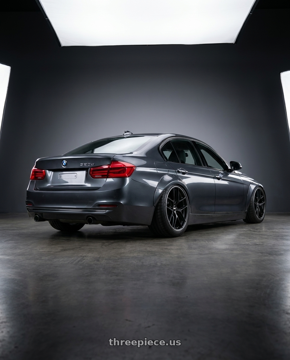 2018 BMW 320D with BBS CC-R 5x112 20x8.0+27 Satin Black wheels rear three quarter view meaty tires