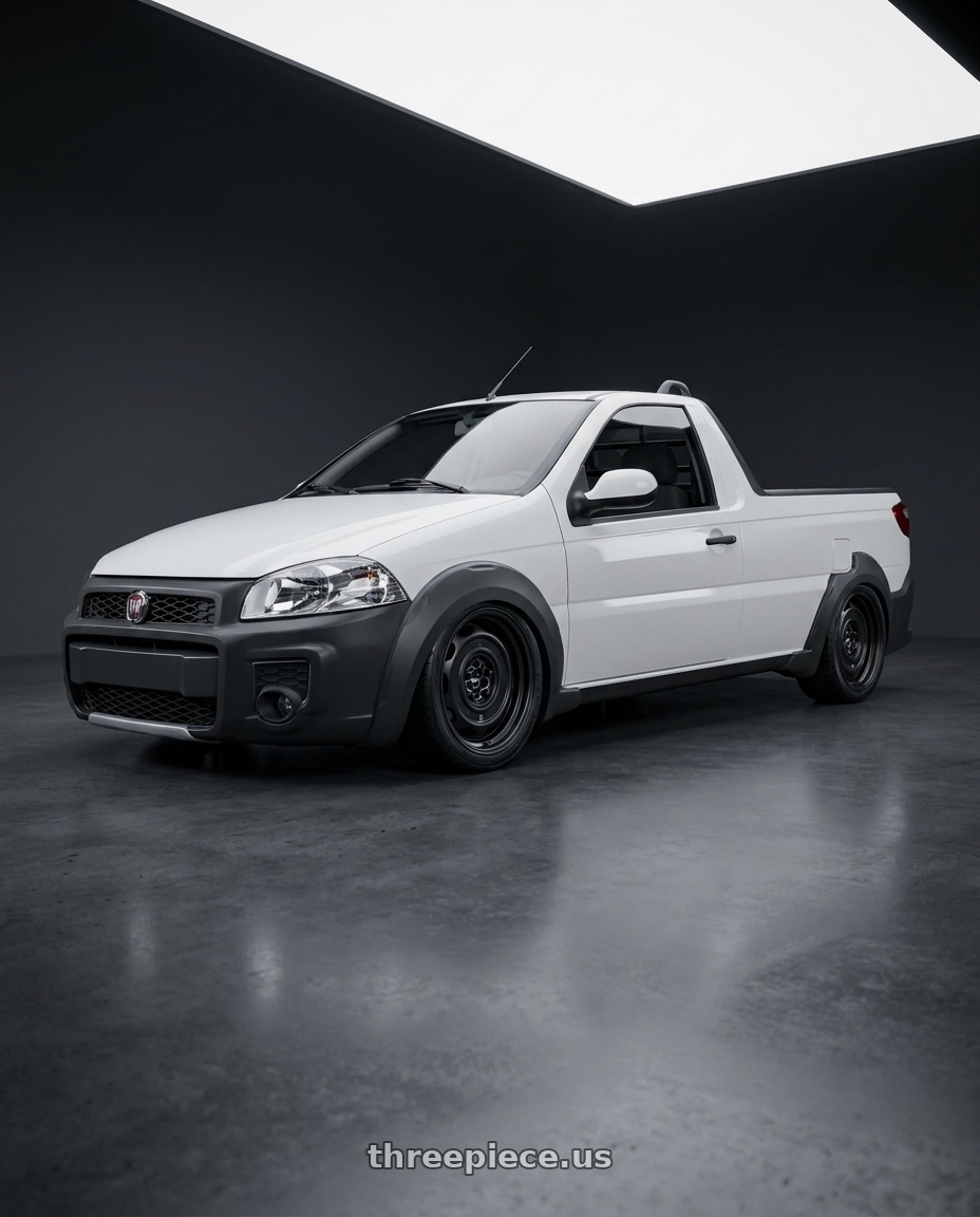fiat strada working 2014 bau - prata with Mobelwagen MW512B Interceptor 5X112 16x7.5 23 Black wheels