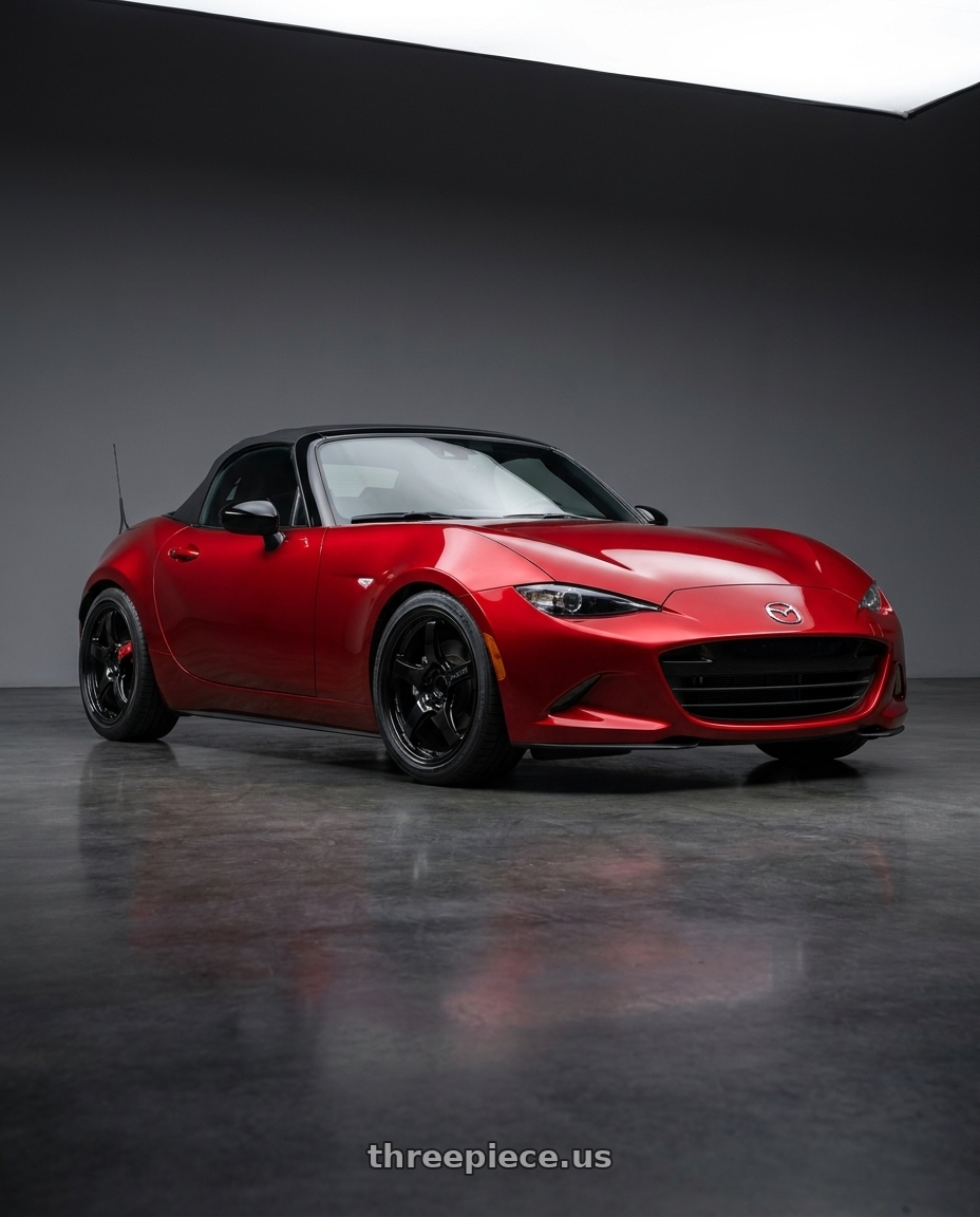 2024 mazda mx5 with Gram Lights 57CR 4x100 17x7 +38 Gloss Black wheels
