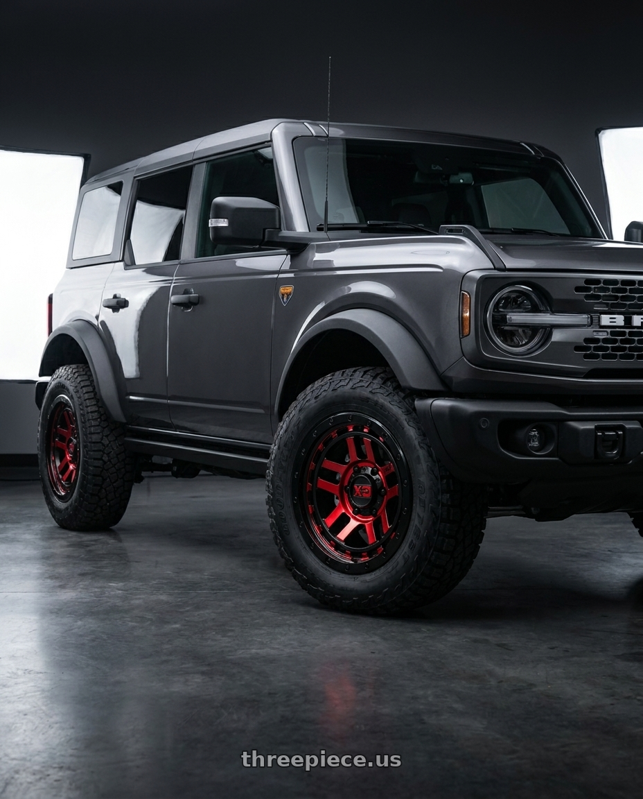 2023 Ford Bronco Badlands with XD XD140 RECON 6X139.7 17X8.5 +18 GLOSS BLACK MACHINED WITH RED TINT wheels