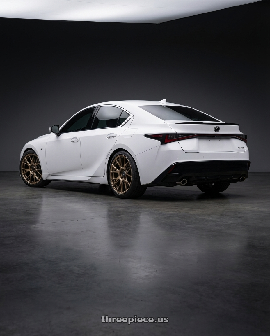 2024 Lexus IS 350 with Konig Ampliform 5x114.3 19x10.5+23 Gloss Bronze wheels rear three quarter view square tires