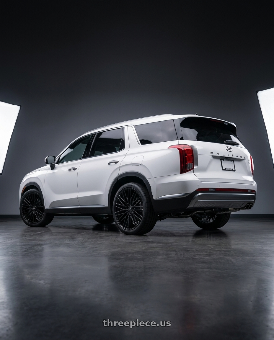 2026 Hyundai Palisade with MV Forged MVF2 Blank 22x9 BLANK Satin Black wheels rear three quarter view square tires