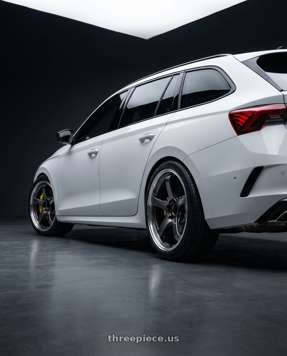 2024 OCTAVIA COMBI  with Advan Racing GT BEYOND 5x112 20x11.0 +35 MACHINING & HYPER PLATINUM BLACK wheels rear three quarter view square tires