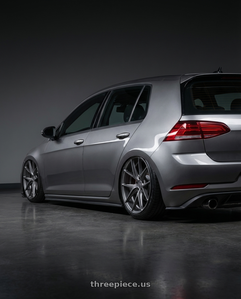 2019 Volkswagen GTI MK7 with Niche 1PC M116 MISANO 5X112 19X9.5 +50 MATTE GUN METAL wheels rear three quarter view slight stretch tires