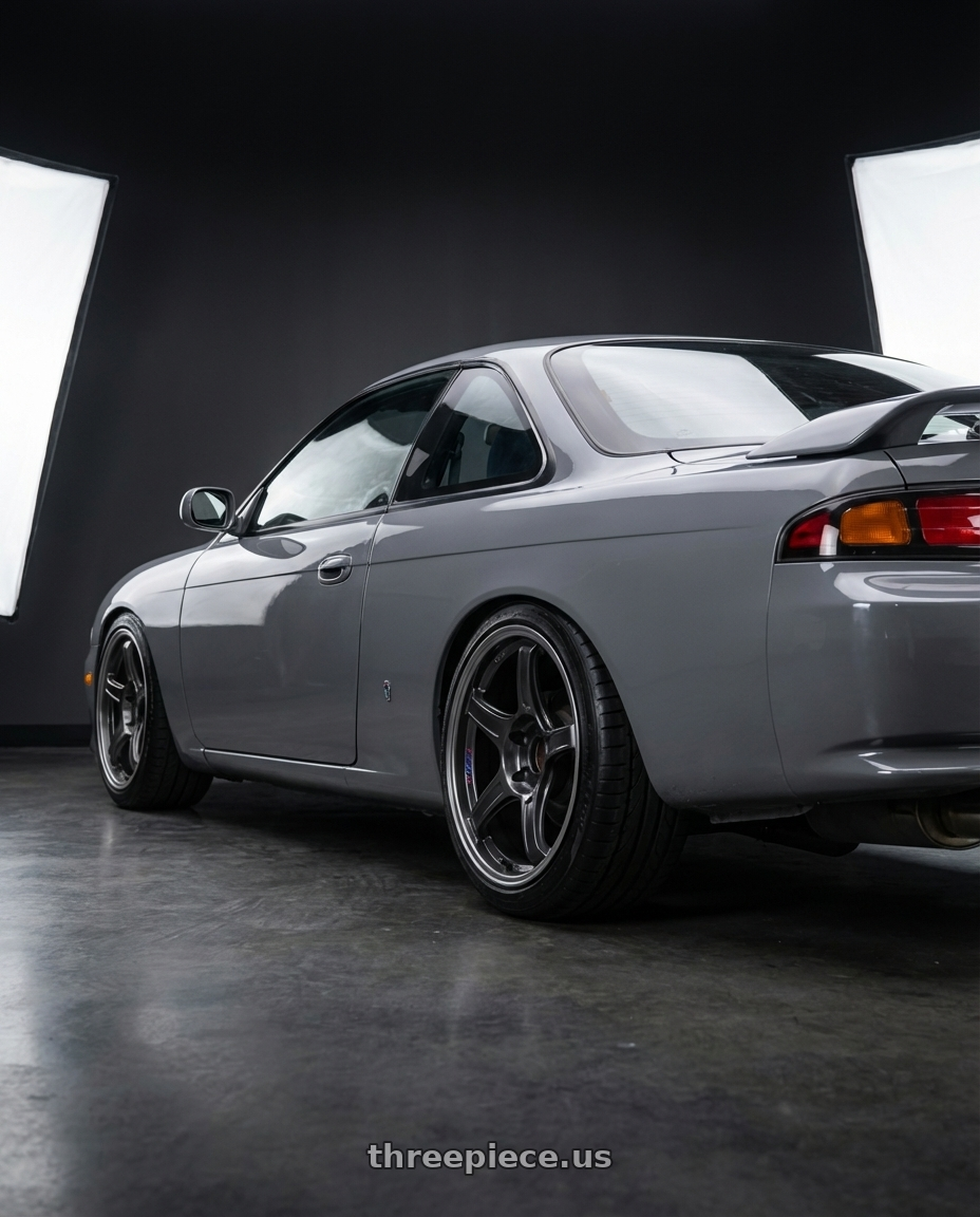 1995 Nissan 240sx with Ssr Gtx03 5x114.3 18x9.5+22  BLACK GRAPHITE wheels rear three quarter view slight stretch tires