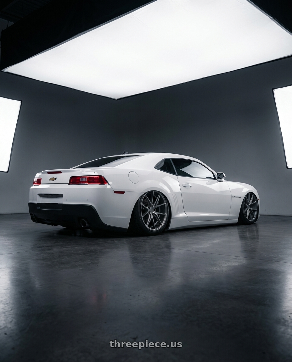 2014 Chevrolet Camaro 5th Gen with Niche 1PC M116 MISANO 5X120 20X9 +35 MATTE GUN METAL wheels rear three quarter view slight stretch tires