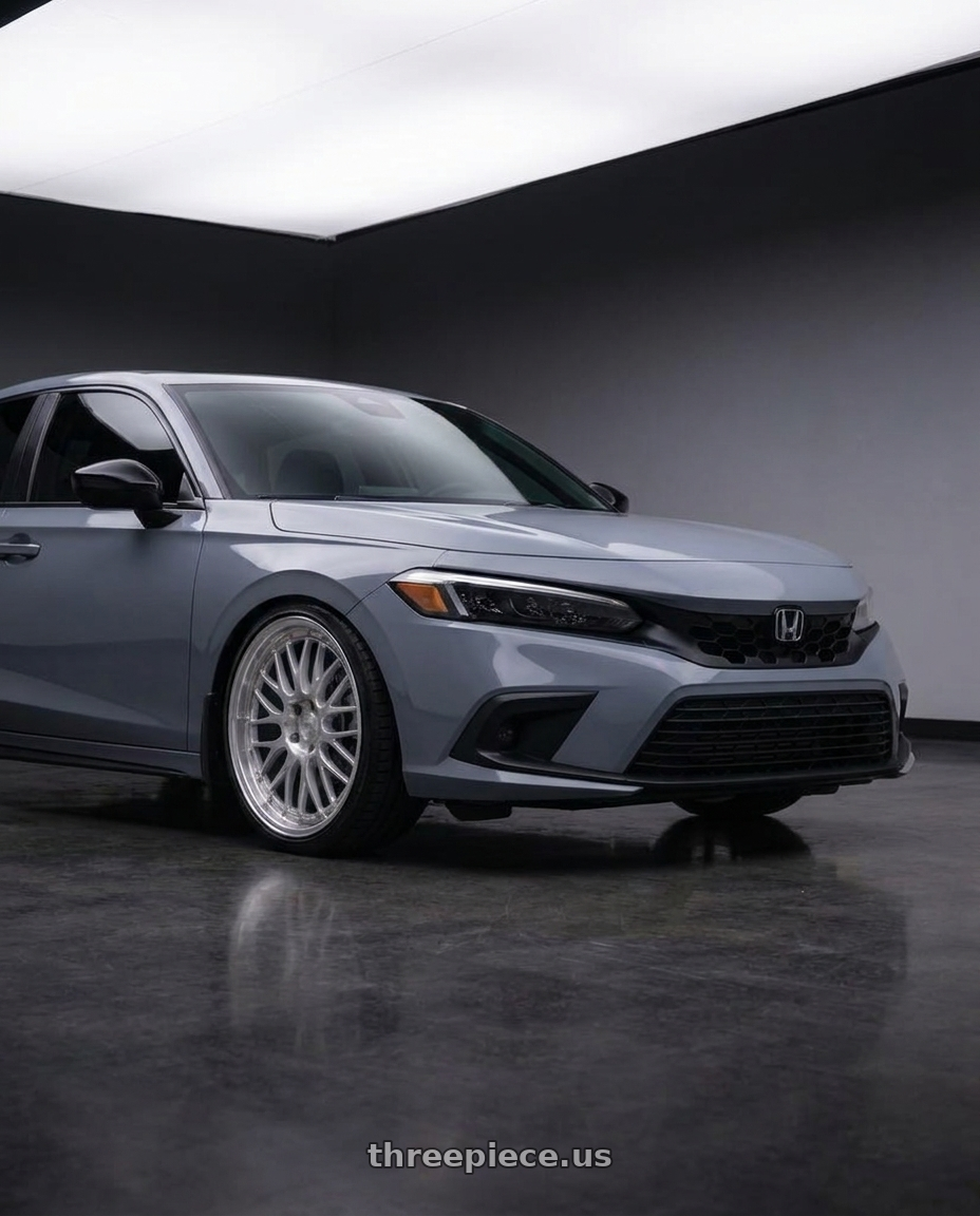 2026 Honda Civic Hatchback sport with Vors VR8 5x114.3 18x8  +35 Silver Machine Lip Chrome Rivet wheels