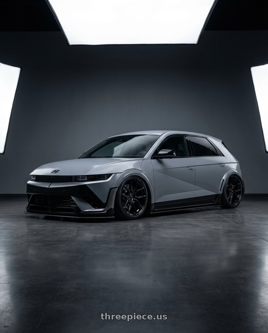 2024 Hyundai Ioniq 5 N with Vossen x Novitec NF11 21x9.5in - 5x114.3 BP - ET38 - Gloss Black Ferrari 296 Front Wheel - F-AFP-553-F01-C25 wheels front three quarter view stanced stance