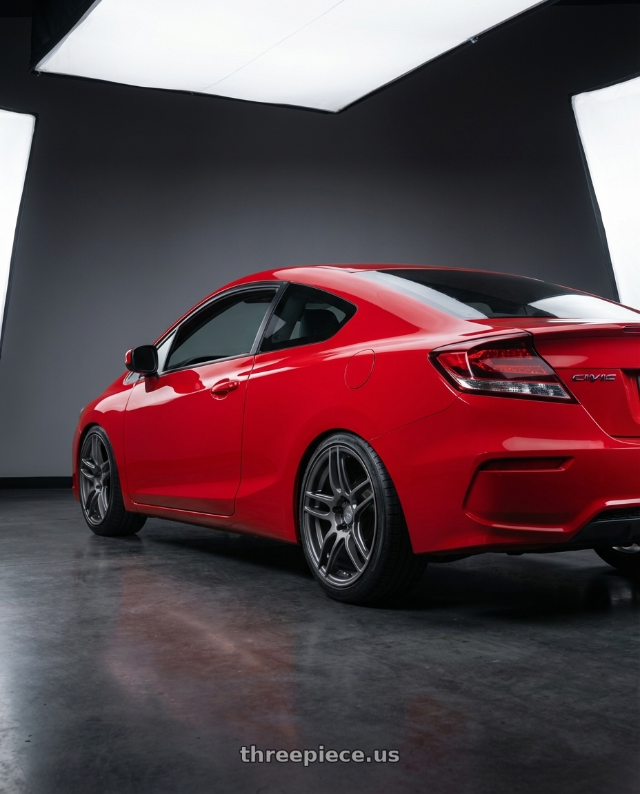 2011 Honda Civic Si with Niche 1PC M105 NR6 5X114.3/5X120 17X7.5 +45 MATTE GUN METAL wheels rear three quarter view square tires