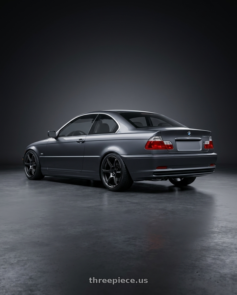 2001 bmw e46 325ci  with Advan RGIII 5x114.3 17x9.0+45 Gloss Black wheels rear three quarter view square tires