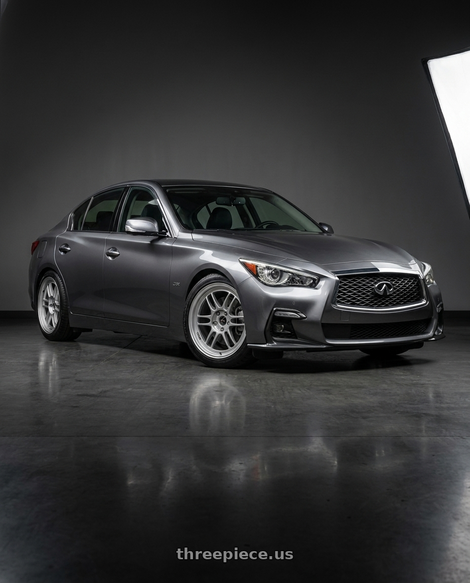2021 Infiniti Q50 Red Sport with Enkei RPF1 5x114.3 18x9.5+38 Silver wheels