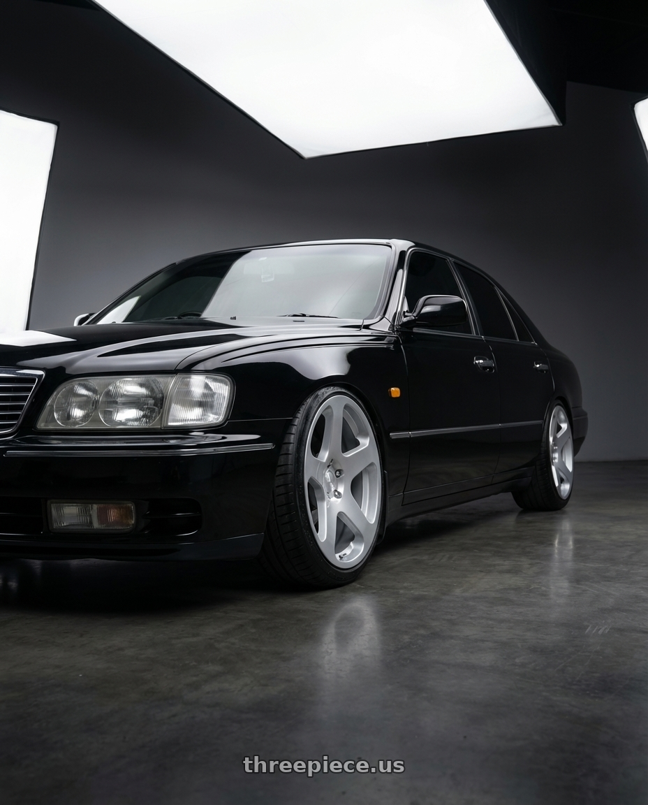 1996 Nissan cima with Rotiform RC200 NUE 5X120 20x8.5 +35 GLOSS SILVER wheels