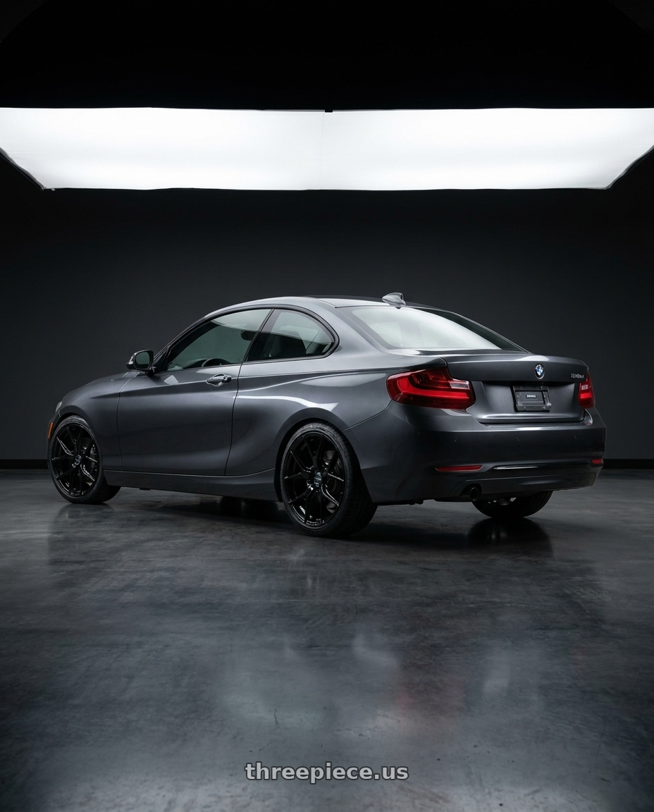 2015 Bmw 218D with VOSSEN HF6-4 6X139.7 18x9 +0 GLOSS BLACK wheels rear three quarter view square tires