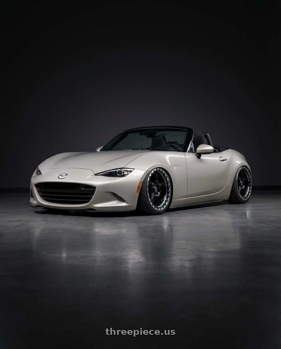 2021 Mazda MX-5 Miata ND with Forgestar D5 Beadlock 5x114.3 17x10 +50 Gloss Black Machined wheels front three quarter view stanced stance