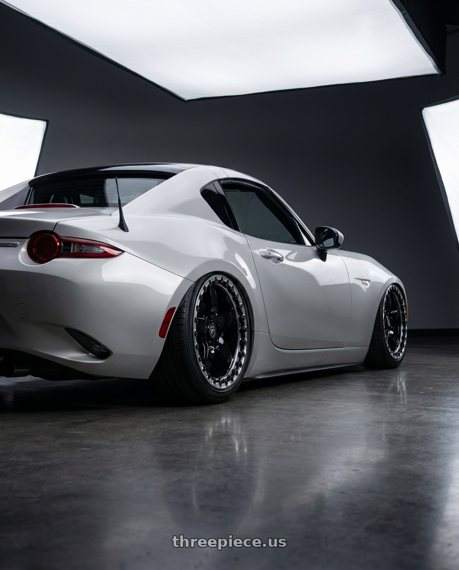 2021 Mazda MX-5 Miata ND with Forgestar D5 Beadlock 5x114.3 17x10 +50 Gloss Black Machined wheels rear three quarter view slight stretch tires